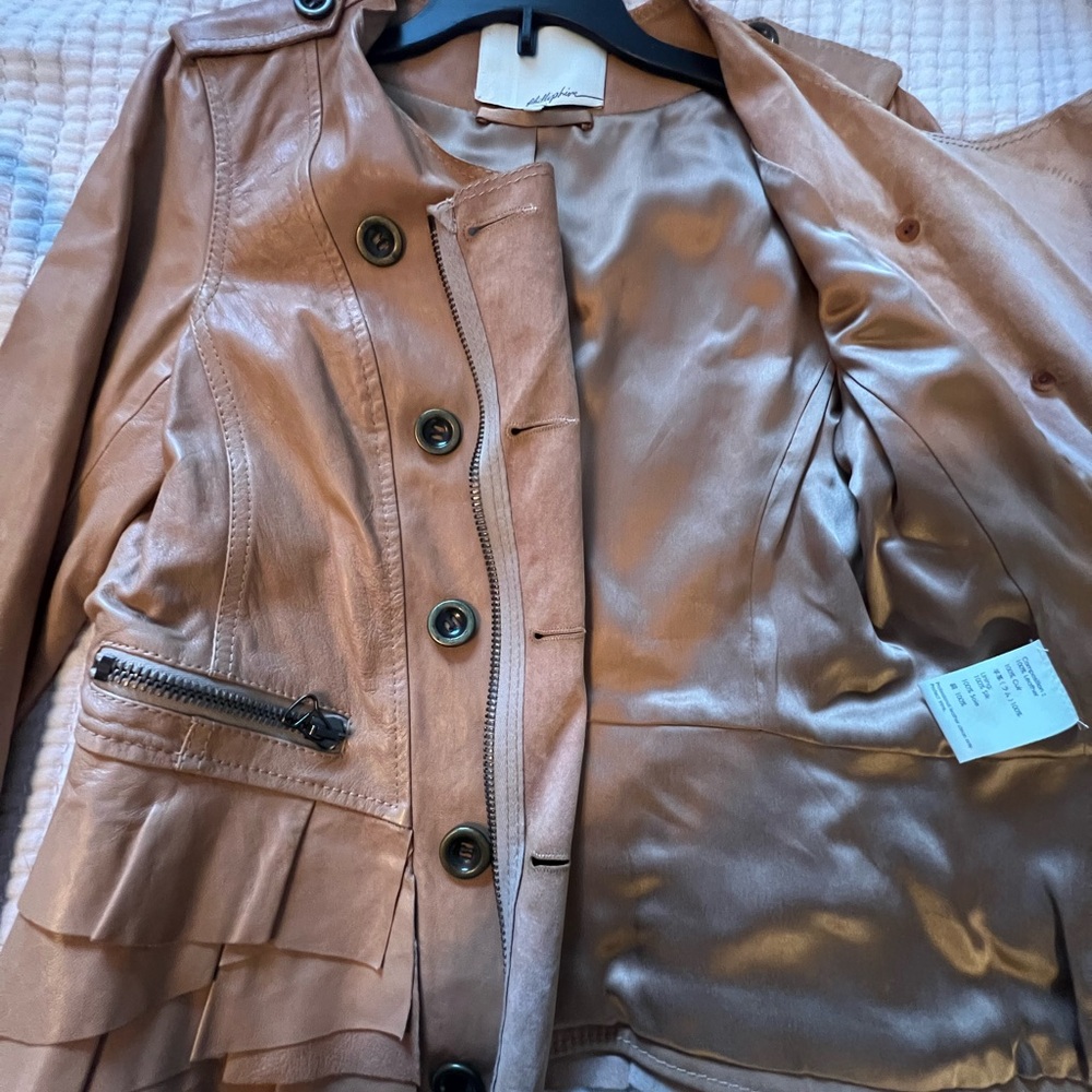 3.1 Phillip Lim Tan Leather Moto Jacket with Asymmetrical Closure